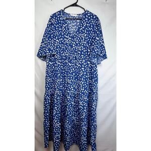 Keluummi Women's 22 Blue/White Polka dot Slip On Short Sleeve Plus Size Dress